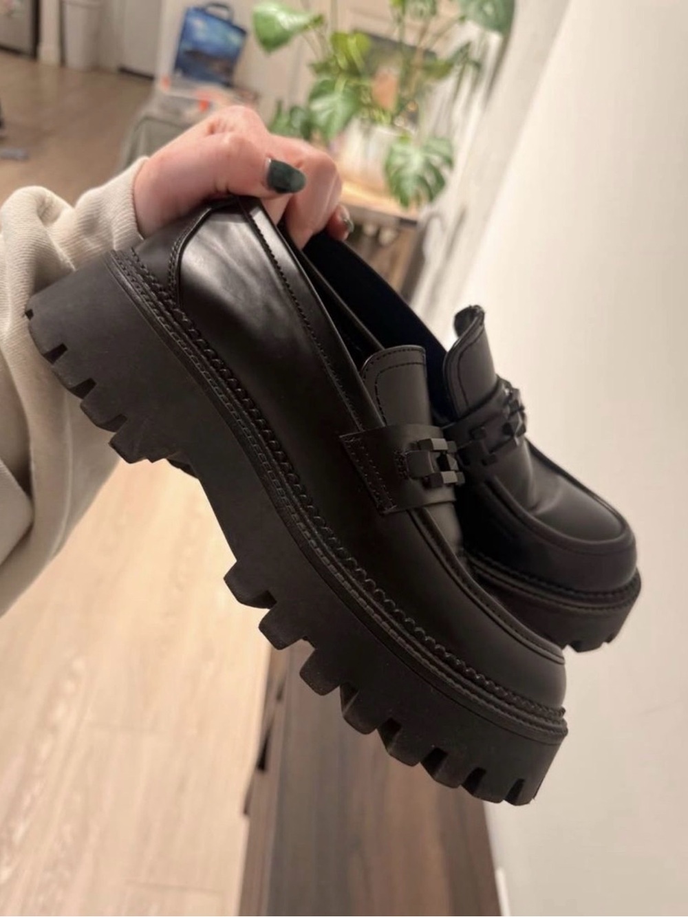 Steve Madden Black Chunky Lug-Sole Penny Loafers